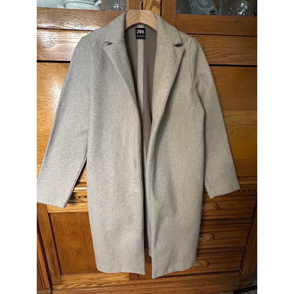 Zara Old Money Corporate Casual Chic Gray Open Front Longline Coat Notched Lapel
